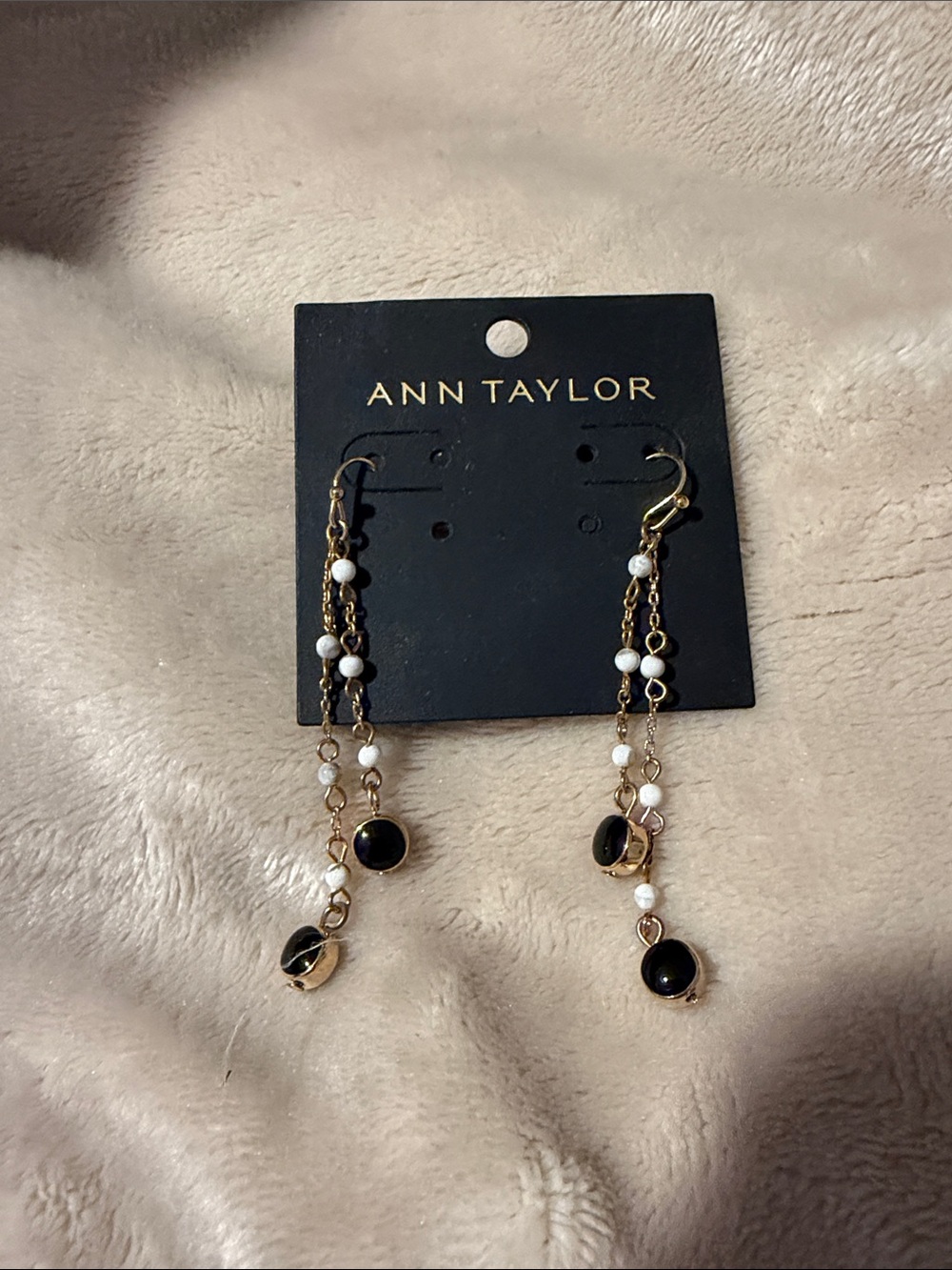 Ann Taylor Gold Dangle Earrings with Black and White Beads